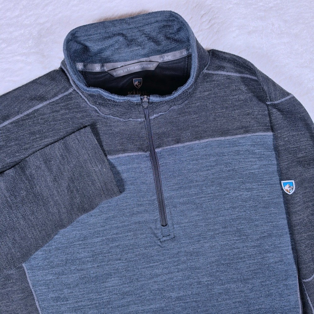 Kühl Ryzer 3112 Mens Medium Charcoal Blue Stretch L/S 1/4 Zip Thumbhole Pullover